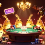 Engage with the exciting world of 789betket casino, featuring a vibrant poker scene illuminated by glowworms, creating an immersive gambling atmosphere.