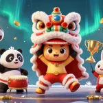 SUNWIN enhances gaming excitement with a vibrant cartoon illustration featuring a lion dance and dynamic sports elements.